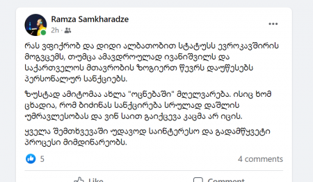 "ბიძინას სანქცირება სრულად დაშლის უმრავლესობას და ვინ საით გაიქცევა კაცმა არ იცის" - რამაზ სამხარაძე