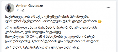 "საქართველოს არ აქვს უმუშევრობის პრობლემა..." - რატომ დგას დასაქმების პრობლემა ქვეყანაში?